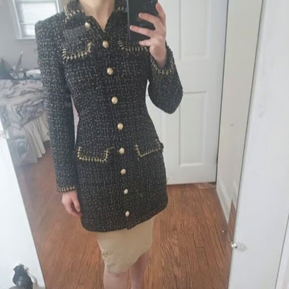 Cinq a Sept Sasha Black Gold Tweed Blazer Mini Dress - Picture 1 of 11